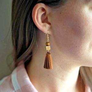 NEW Tassel Earrings Boho Suede Wood Ball Fashion